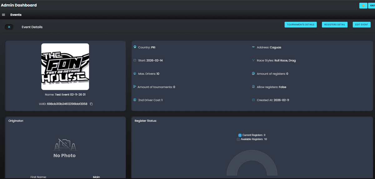 Old FON event details with scattered metadata cards