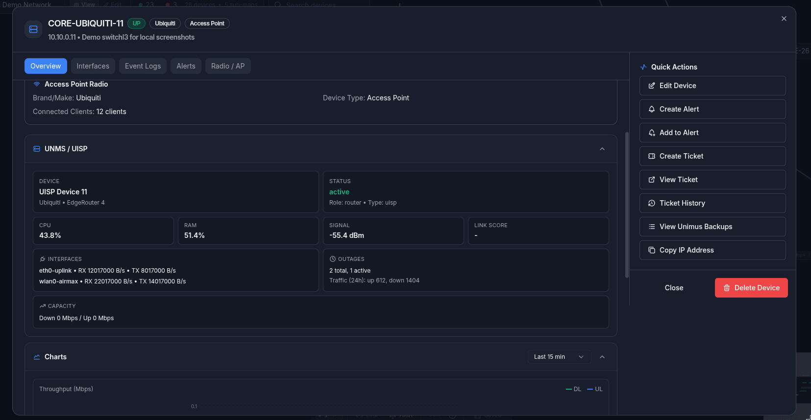 Nexxus device details panel showing monitoring data, metadata, and integration context